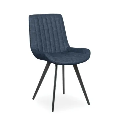 Dark Blue Fabric Dining Chair Metal Legs