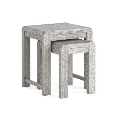 Grey Washed Oak Nest of 2 Side Tables Curved Edges