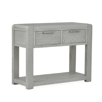 Grey Oak 2 Drawer Console Table Round Edges and Lower Shelf