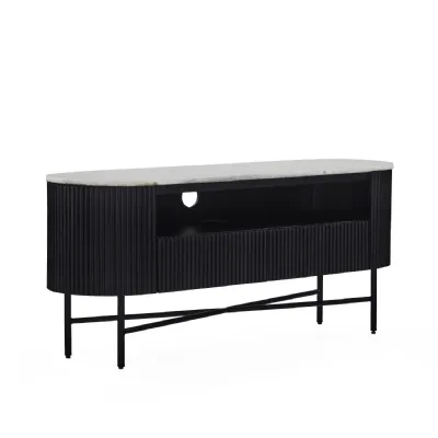 Charcoal Wood 2 Drawer Ribbed Small Media Stand Marble Top