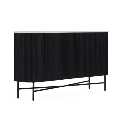 White Marble Top Charcoal Wood 2 Door Large Sideboard