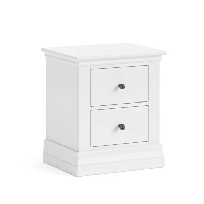 White Wood 2 Drawer Small Bedside Table