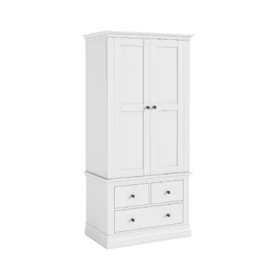 White Wood 2 Door 3 Drawer Double Tall Wardrobe