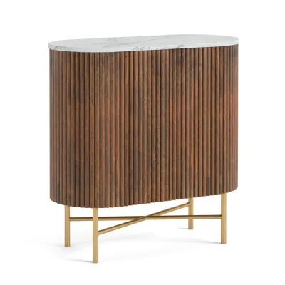 Coffee Bean Mango Wood 2 Door Mini Sideboard Marble Top