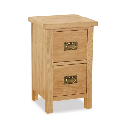 Waxed Oak 2 Drawer Skinny Bedside Table