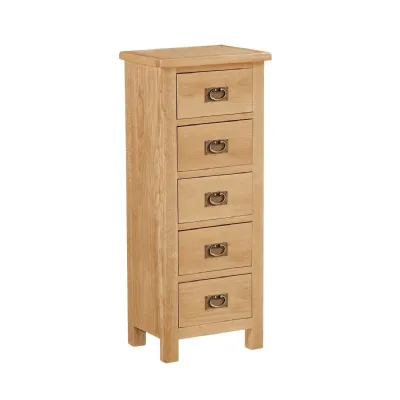 Oak Chest of 5 Drawers Tallboy Curved Edges