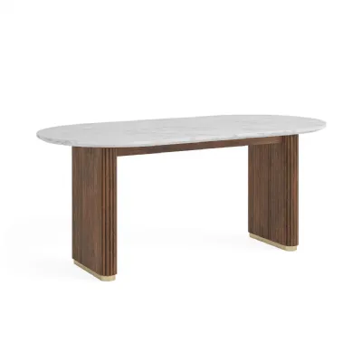 Natural Marble Top 180cm Large Oval Dining Table Reeded Base