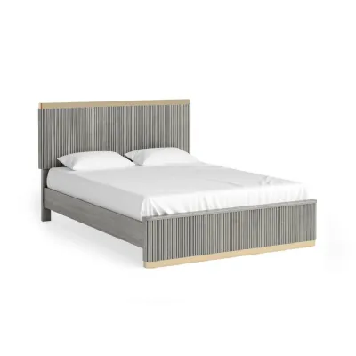 Grey Wood Marble Top 5ft 150cm King Size Bed Fluted Design