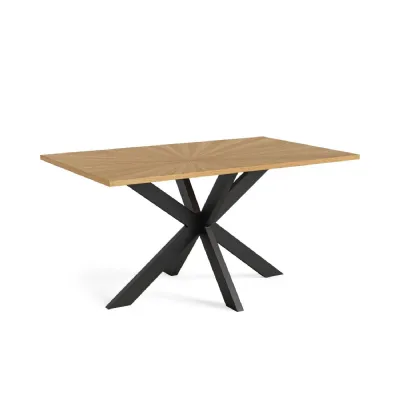 Natural Wood Starburst Top 150cm Dining Table Metal Legs