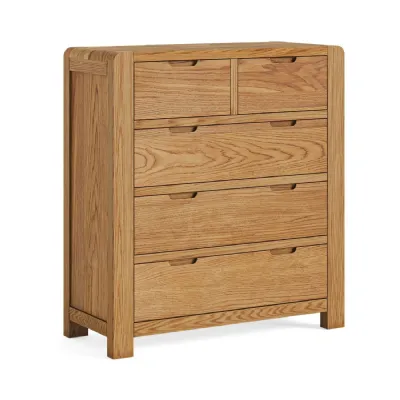 Oak 2 Over 3 Chest of Drawers Curved Edges