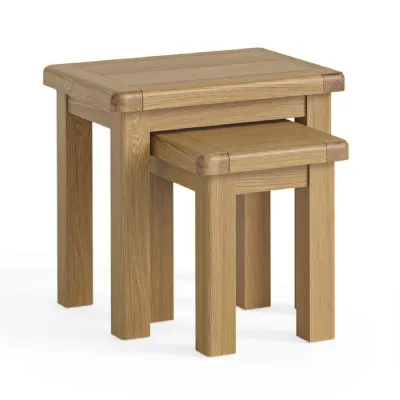Country Chic Oak Nest of 2 Side Tables Curved Edges