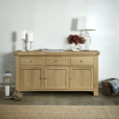 Natural Wood 3 Door 3 Drawer Large Sideboard