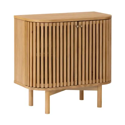 Natural Wood 2 Door Slatted Front Cupboard Gold Handles