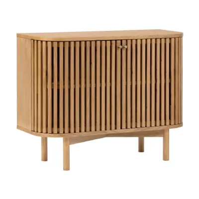 Natural Wood 2 Door Slatted Small Sideboard