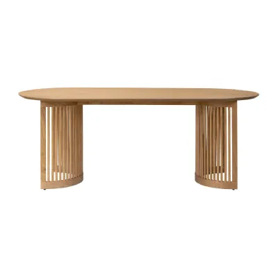 Natural Wood 200cm Large Oval Dining Table Slatted Base