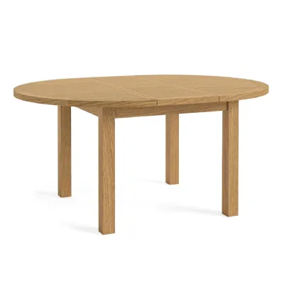 Rustic Oak Round Large Extending Dining Table 120 to 160cm