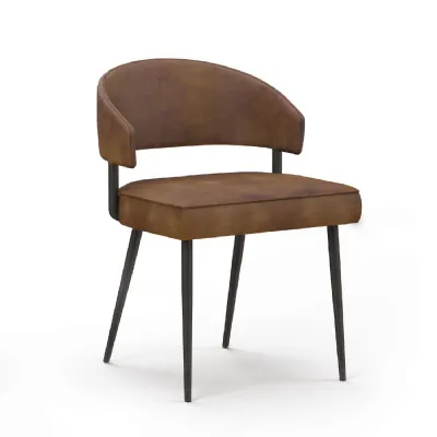 Brown Leather Effect Curved Back Dining Chair Metal Legs