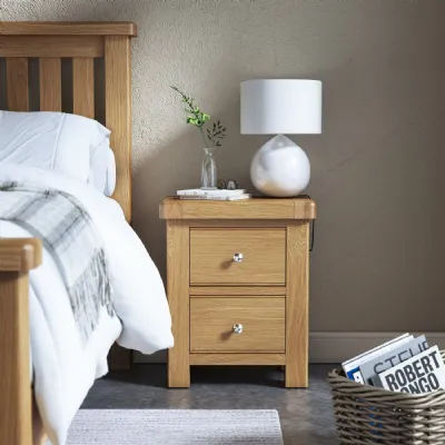 Oak 2 Drawer Small Bedside Table Curved Edges