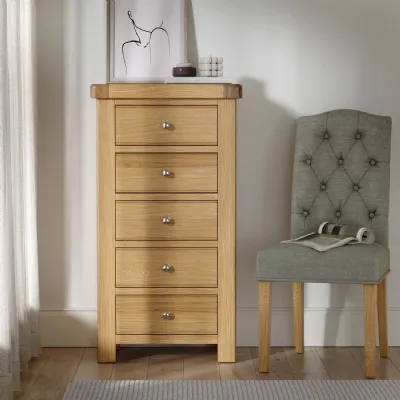 Country Chic Oak Chest of 5 Drawers Tallboy