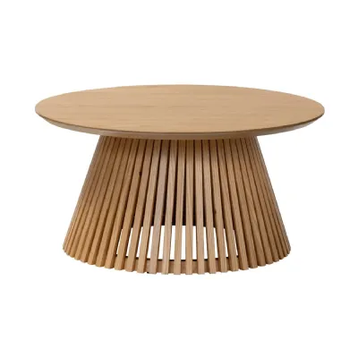 Natural Wood Round Coffee Table Slatted Base