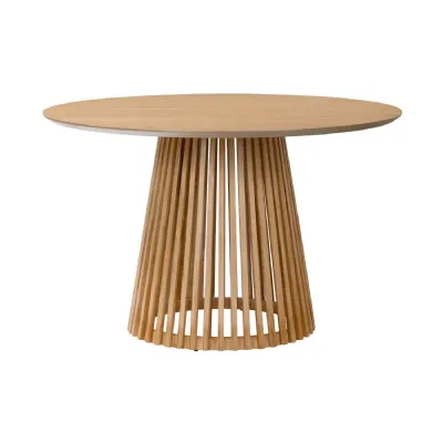Natural Wood 120cm Small Round Dining Table Slatted Base