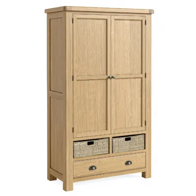 Natural Oak 2 Door 1 Drawer Large Larder Unit with 4 Baskets