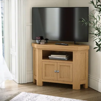Oak 2 Door Corner TV Media Entertainment Unit