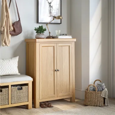 Country Chic Oak 2 Door Shoe Cabinet Round Edges