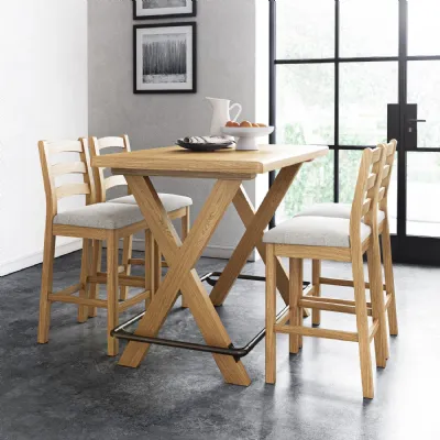 Country Chic Oak Bar Table with Metal Footrest