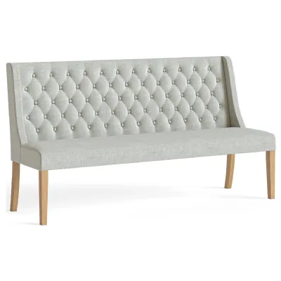 Beige Fabric Button Back Upholstered Dining Sofa Wooden Legs