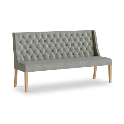Grey Fabric Button Back Upholstered Dining Sofa Wooden Legs