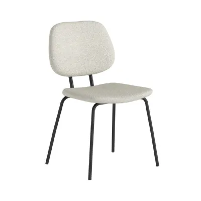 Ivory Boucle Fabric Upholstered Dining Chair Metal Framed