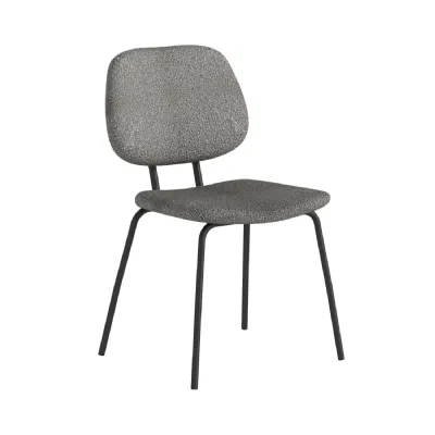 Grey Boucle Fabric Upholstered Dining Chair Metal Framed