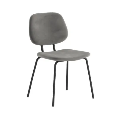 Grey Velvet Upholstered Dining Chair Metal Framed