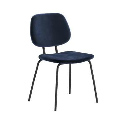 Navy Blue Velvet Upholstered Dining Chair Metal Framed