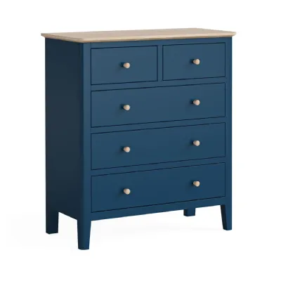 Navy Blue Wood 2 Over 3 Chest of Drawers Oak Top