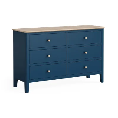Navy Blue Wood Chest of 6 Drawers Oak Top