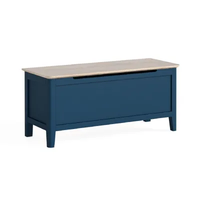 Navy Blue Wood Blanket Box White Wash Wood Top