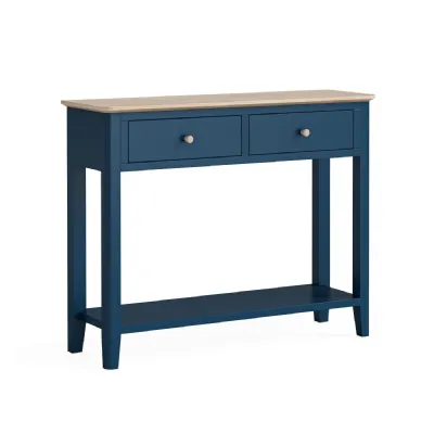 Navy Blue Wood 2 Drawer Console Table Oak Top