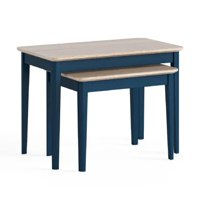 Navy Blue Wood Nest of 2 Occasional Tables Oak Top