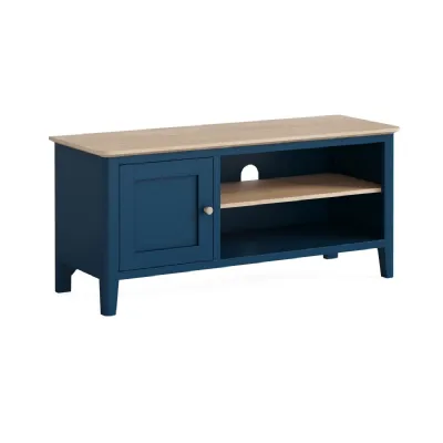 Navy Blue Wood 1 Door TV Media Unit White Wash Top