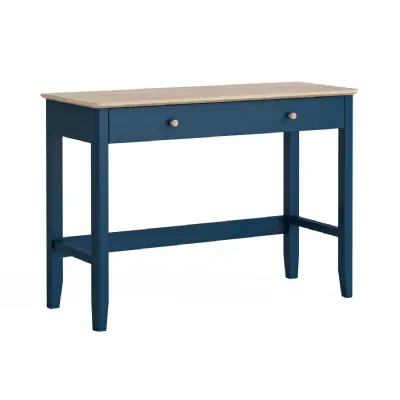 Navy Blue Wood 2 Drawer Home Office Desk Oak Top