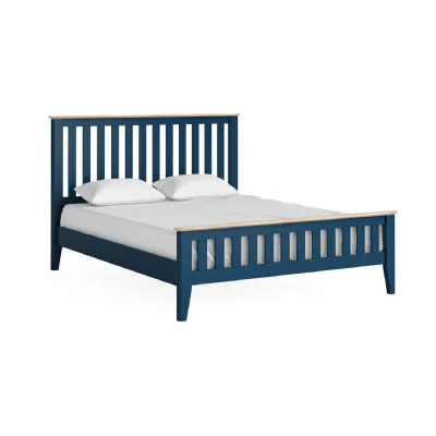 Navy Blue Wood 5ft King Size Slatted Bed White Wash Top
