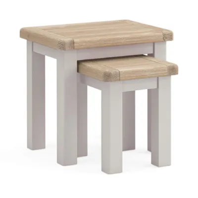 Light Grey Wood Nest of 2 Side Tables Oak Tops