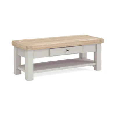 Grey Wood 1 Drawer Coffee Table Oak Top with Lower Shelf