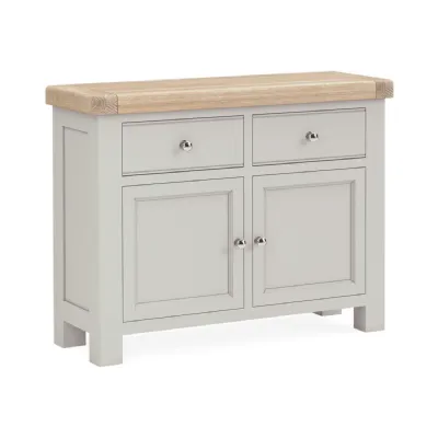 Grey Wood 2 Door 2 Drawer Small Sideboard Oak Top