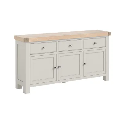 Grey Wood 3 Door 3 Drawer Large Sideboard Oak Top