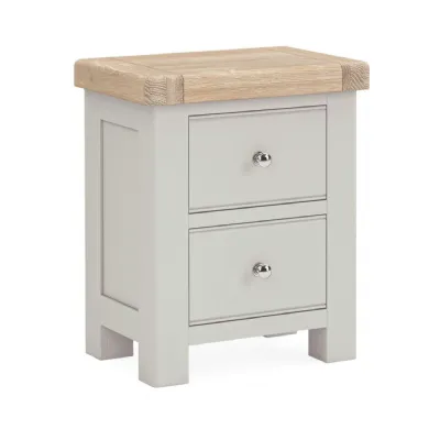Light Grey Wood 2 Drawer Small Bedside Table Oak Top