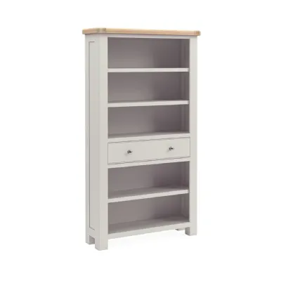 Grey Wood Large Open Bookcase with Drawer Oak Top