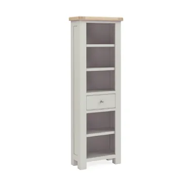 Light Grey Wood 1 Drawer Slim Tall Bookcase Oak Top